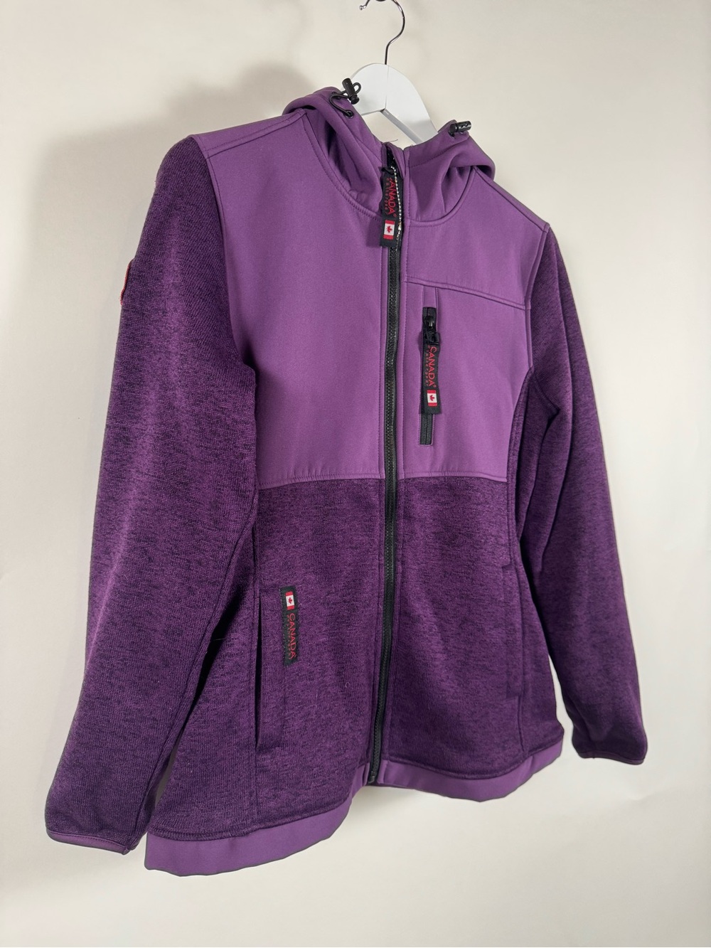 Canada Weather Gear M Purple Fleece Softshell Hooded Jacket Full Zip Gorpcore - Picture 5 of 12